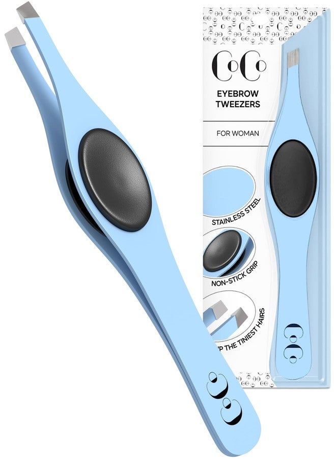Coco's Closet Professional Tweezers for Facial Hair Removal for Women, Sharp Tweezers for Men, Slant Point Tip Plucks and Shapes with Precision, Use for Eyebrows, Splinter, First-aid and Ingrown Hair Removal, Blue - Image 1